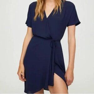 Aritzia Babaton Navy Wallace Wrap Dress